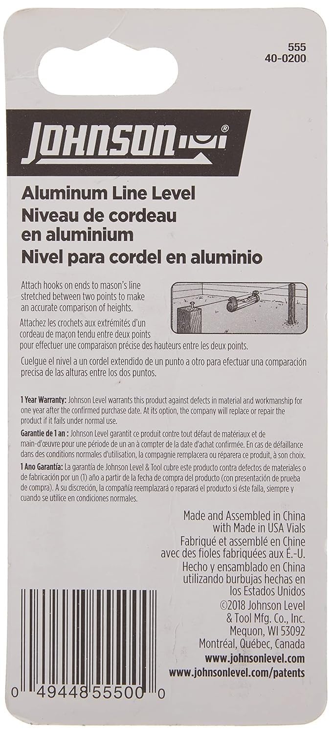 Johnson Level & Tool 555 Aluminum Line Level, 3", Silver, 1 Level