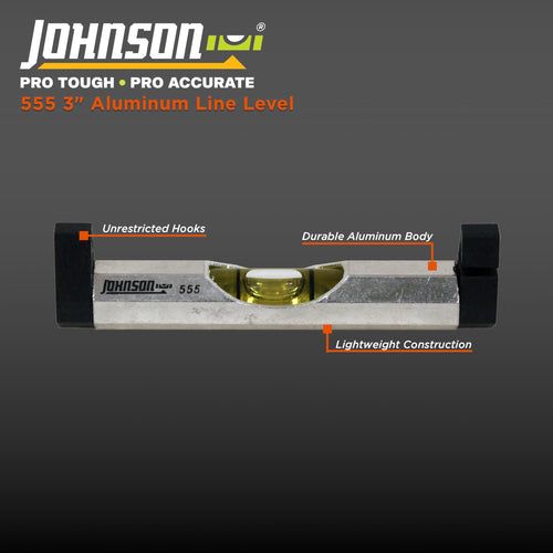 Johnson Level & Tool 555 Aluminum Line Level, 3", Silver, 1 Level